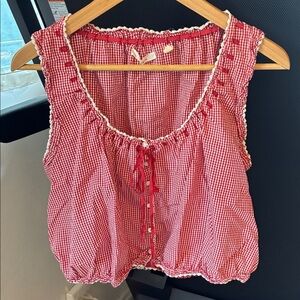 Doen Red Checkered Sleeveless Blouse